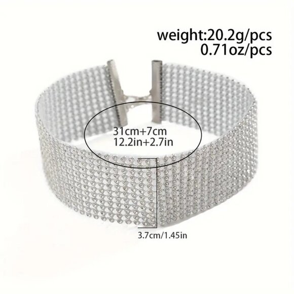 Choker Necklace Collar Mesh Rhinestone Bold Hollywood Glam Trendy Y2K Elegant - Picture 4 of 4